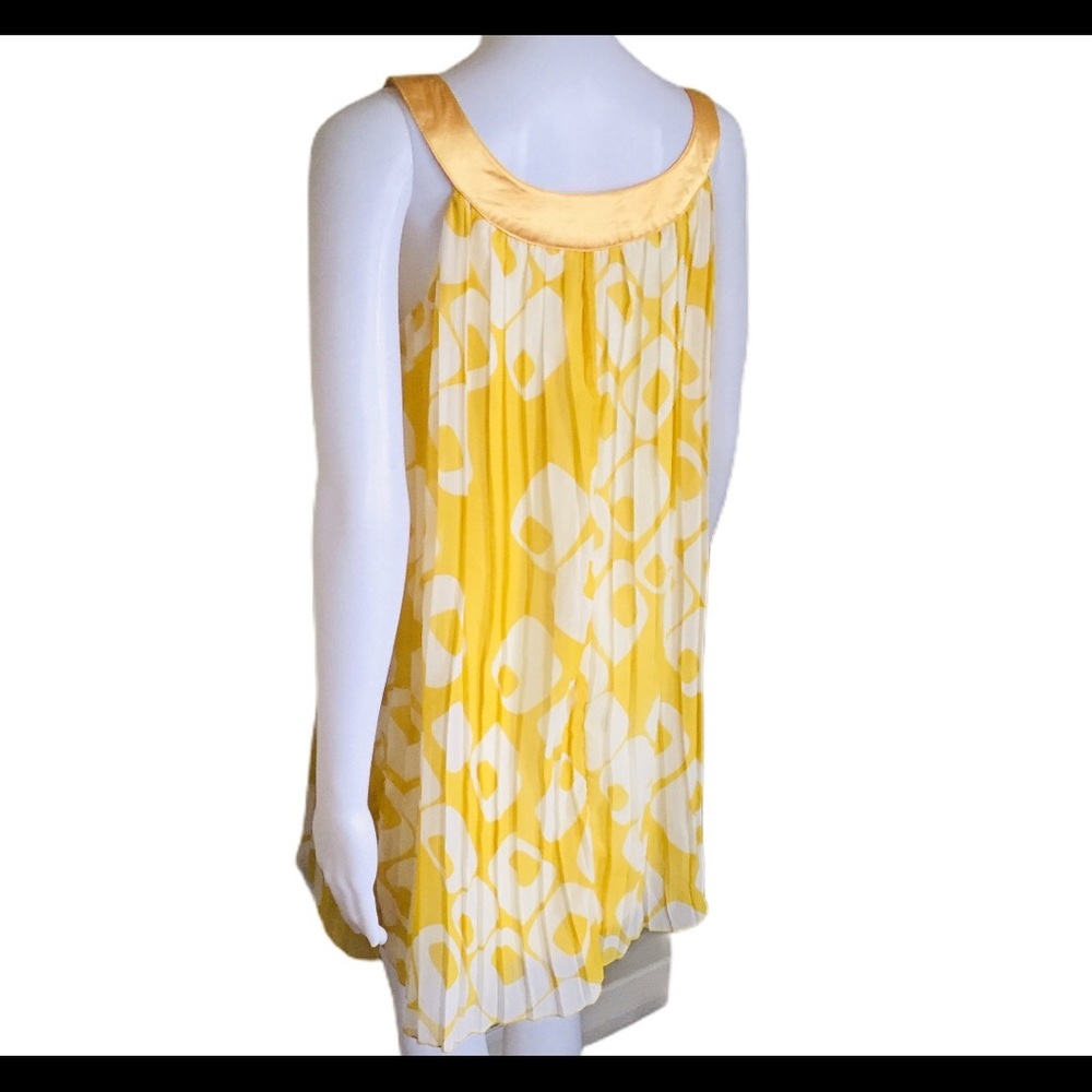 PINK MARTINI Mustard Yellow Swing Mini Dress Sheer Overlay Medium Boho - Picture 10 of 15